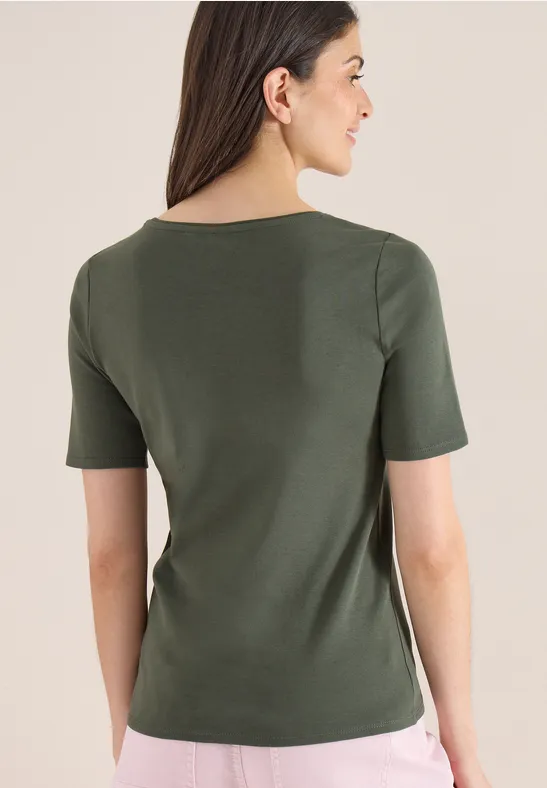 Basic Baumwoll-T-Shirt mit V-Ausschnitt