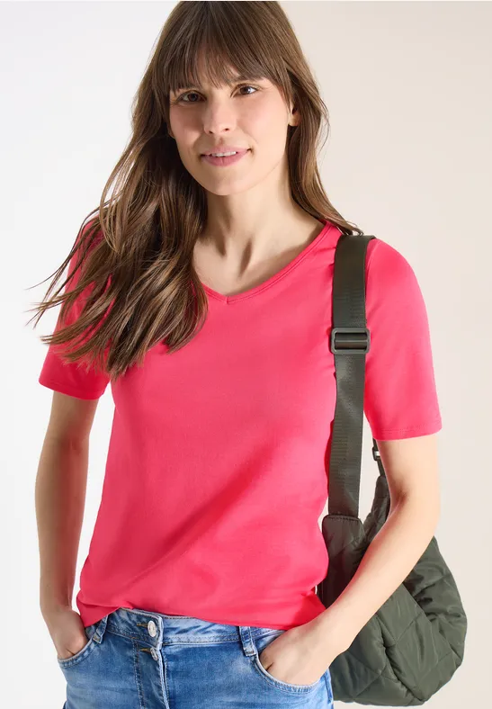 Basic Baumwoll-T-Shirt mit V-Ausschnitt