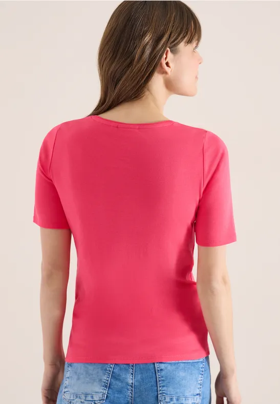 Basic Baumwoll-T-Shirt mit V-Ausschnitt