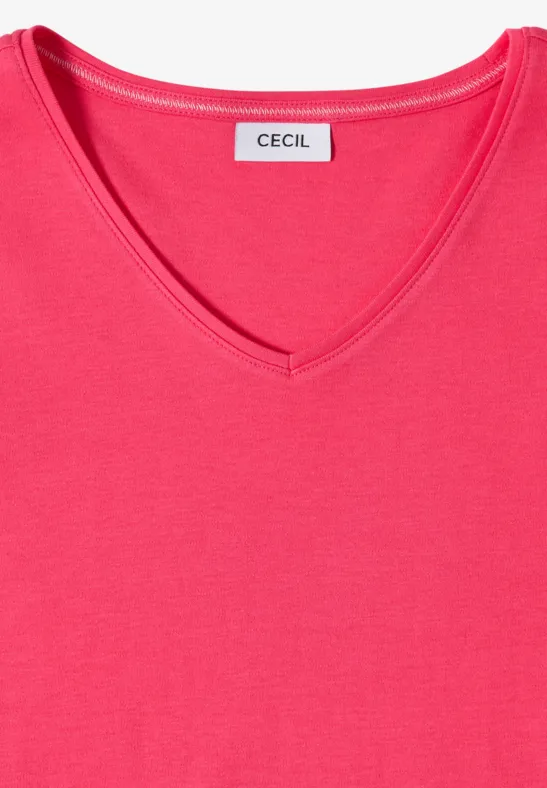 Basic Baumwoll-T-Shirt mit V-Ausschnitt