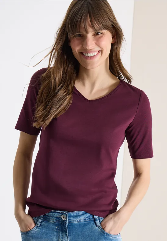 Basic Baumwoll-T-Shirt mit V-Ausschnitt