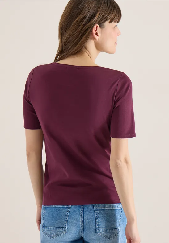 Basic Baumwoll-T-Shirt mit V-Ausschnitt