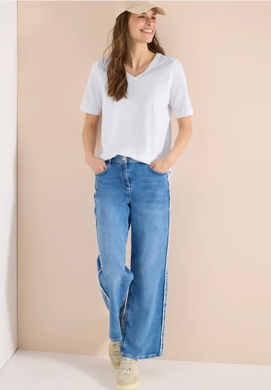 Damen Basic T-Shirt mit V-Ausschnitt