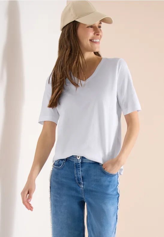 Damen Basic T-Shirt mit V-Ausschnitt