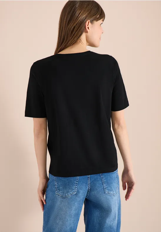 Schwarzes Basic V-Ausschnitt T-Shirt