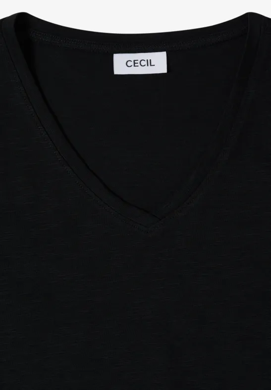 Schwarzes Basic V-Ausschnitt T-Shirt