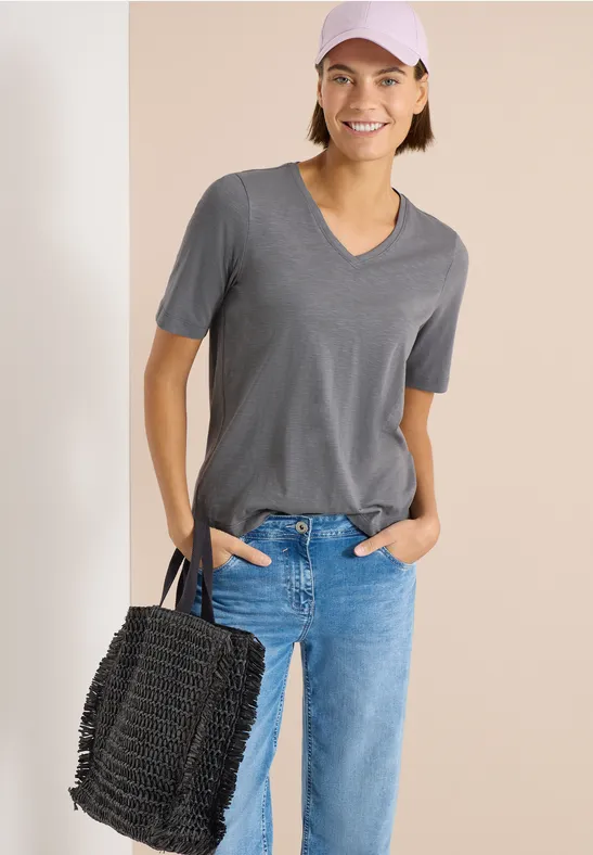 Basic V-Ausschnitt Kurzarm T-Shirt