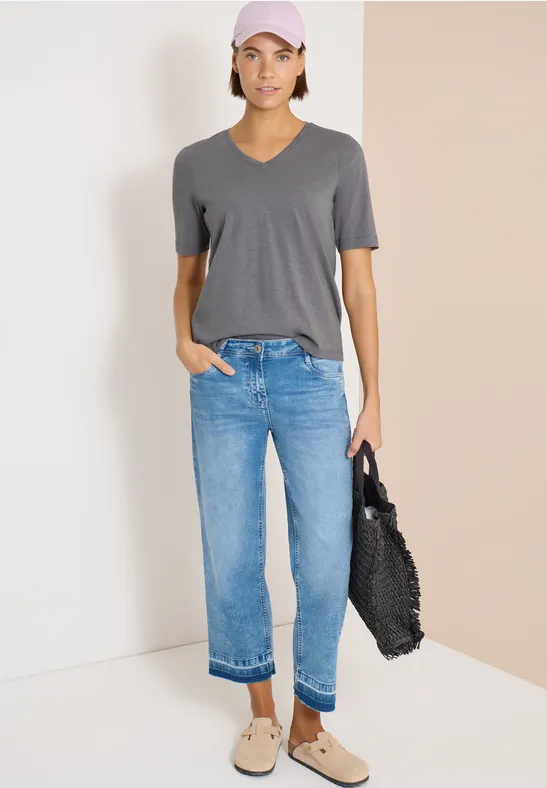 Basic V-Ausschnitt Kurzarm T-Shirt