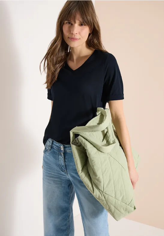 Basic T-Shirt mit V-Ausschnitt und Kurzarm
