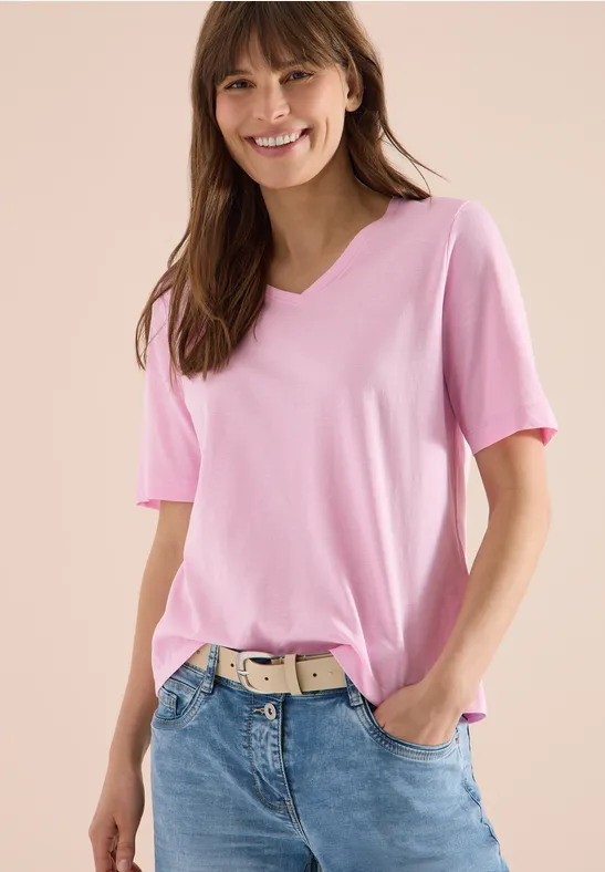 Basic Kurzarm T-Shirt mit V-Ausschnitt