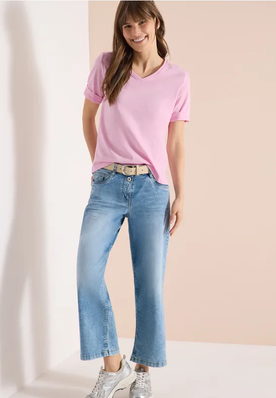 Basic Kurzarm T-Shirt mit V-Ausschnitt