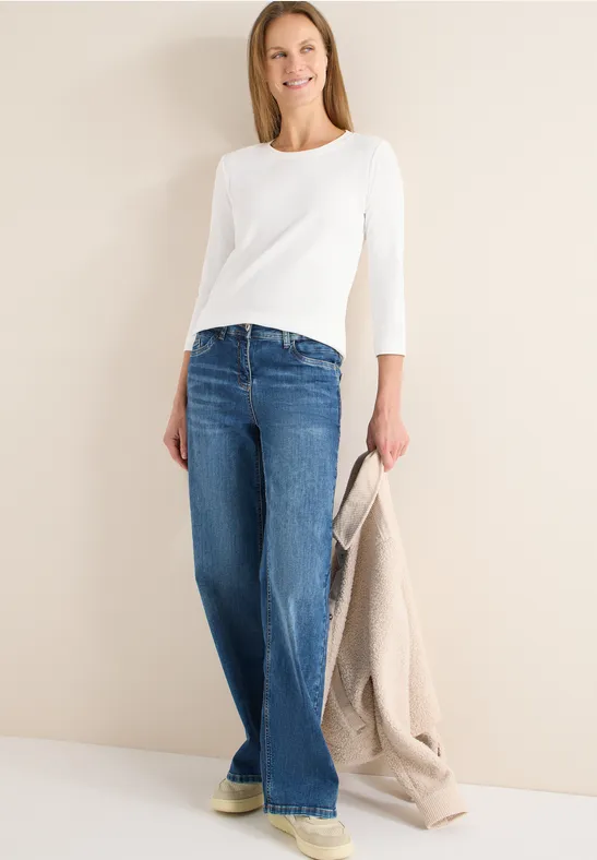 Damen Basic Rippen 3/4 Ärmel Shirt