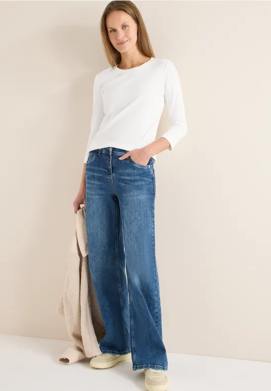 Damen Basic Rippen 3/4 Ärmel Shirt