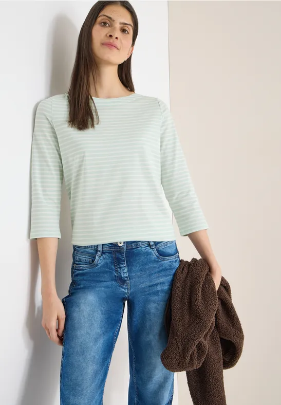 Gestreiftes Baumwollshirt mit 3/4-Ärmeln