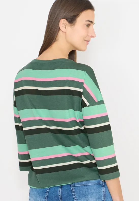Gestreiftes Baumwollshirt mit 3/4-Ärmeln