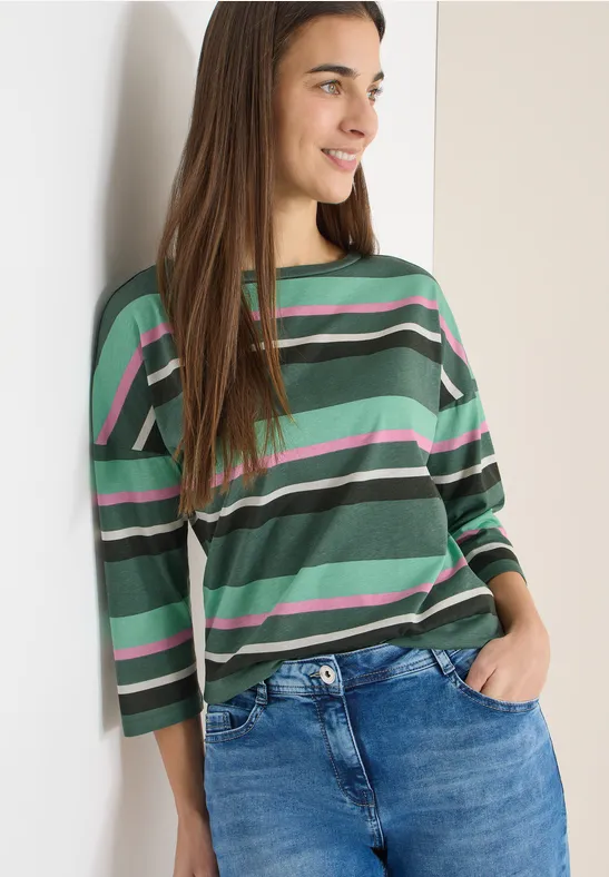 Gestreiftes Baumwollshirt mit 3/4-Ärmeln