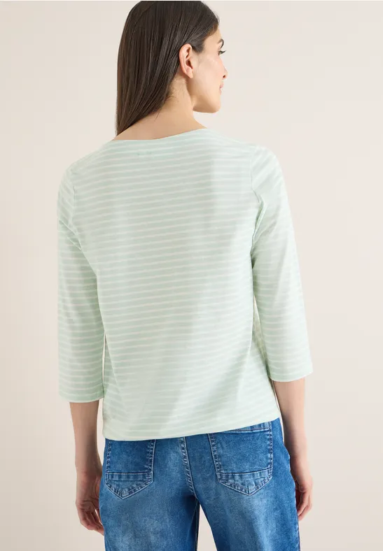 Gestreiftes Baumwollshirt mit 3/4-Ärmeln