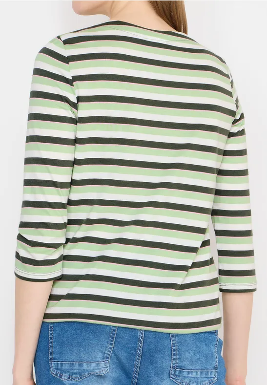 Gestreiftes Baumwollshirt mit 3/4-Ärmeln