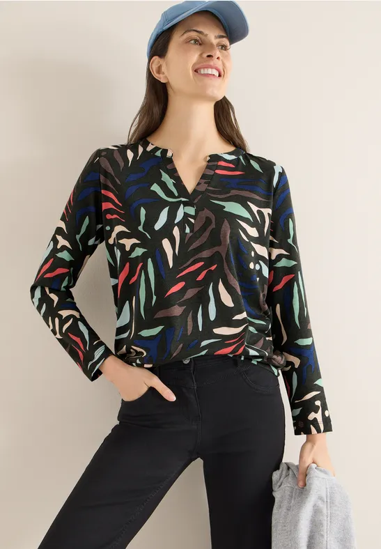 Langarmshirt im Tunika-Stil mit Print