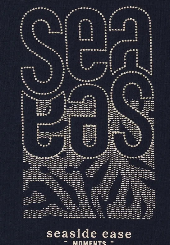 Baumwollmischung Top mit 'Seaside'-Stickerei