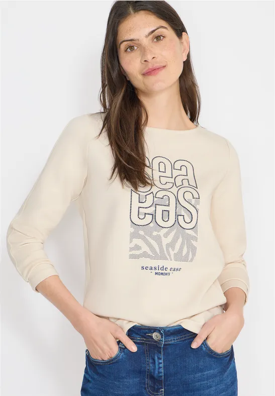 Beiges Sweatshirt mit Grafikprint aus Baumwollmischung