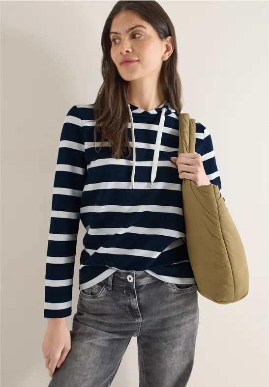 Gestreiftes Langarm-Hoodie-Shirt
