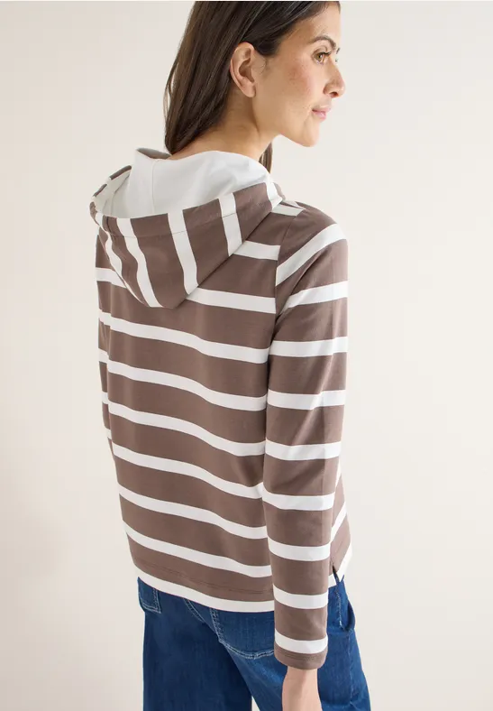 Gestreiftes Kapuzen-Sweatshirt aus Baumwollmischung