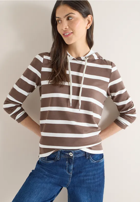 Gestreiftes Kapuzen-Sweatshirt aus Baumwollmischung