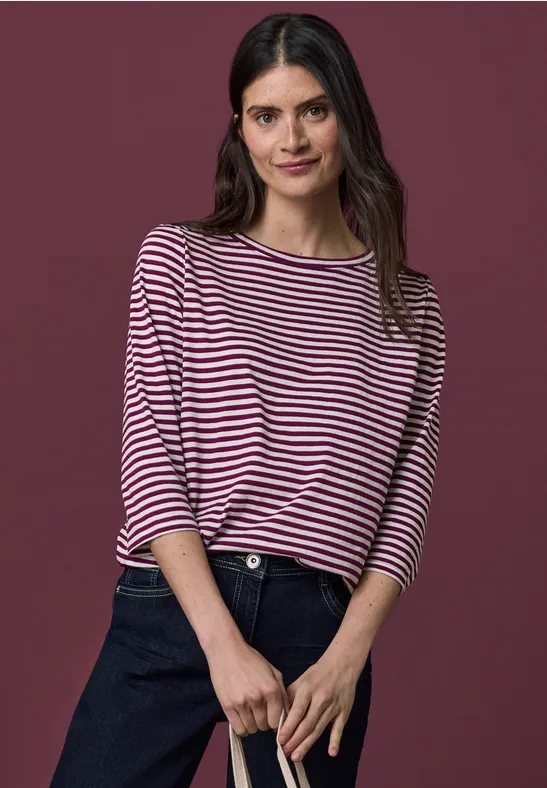 Gestreiftes Jersey-Top aus Baumwollmischung