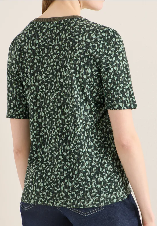 Gemustertes T-Shirt aus Baumwoll-Modal-Mix in Grün