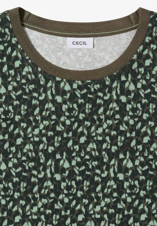 Gemustertes T-Shirt aus Baumwoll-Modal-Mix in Grün