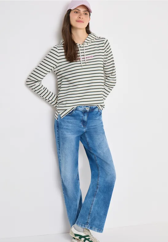 Gestreiftes Langarm-Hoodie-Shirt