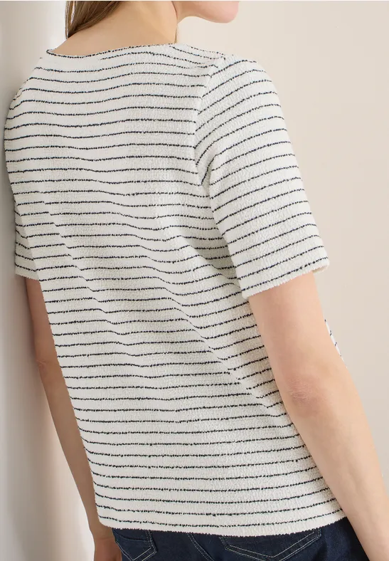 Gestreiftes Bouclé-Strick-T-Shirt