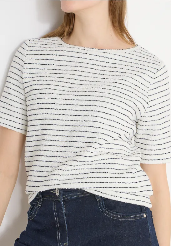 Gestreiftes Bouclé-Strick-T-Shirt