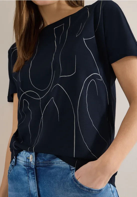 Marineblaues T-Shirt mit abstraktem Print