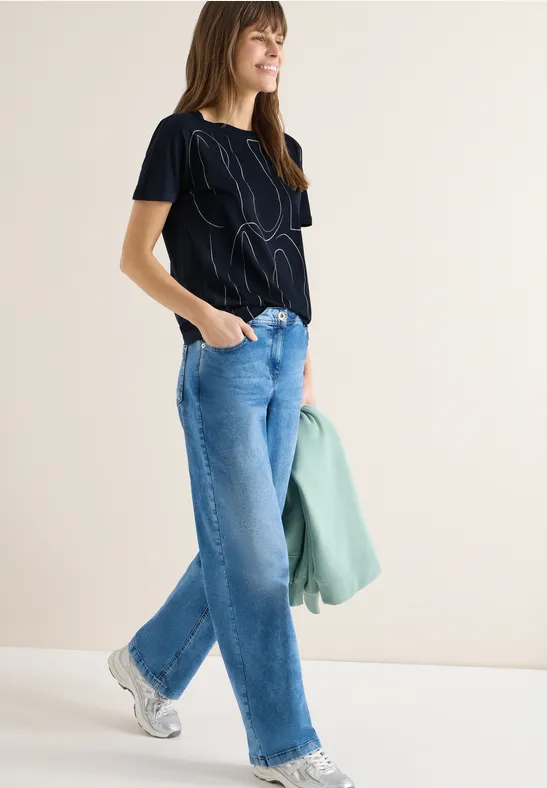 Marineblaues T-Shirt mit abstraktem Print