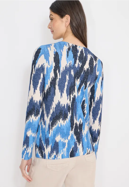 Gemustertes Langarmshirt mit V-Ausschnitt