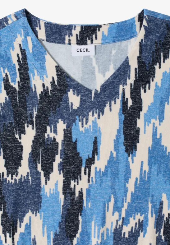 Gemustertes Langarmshirt mit V-Ausschnitt