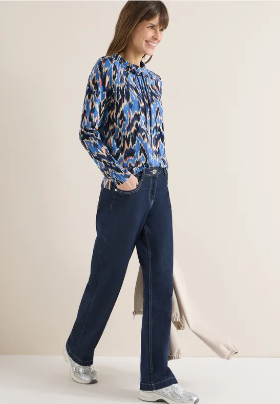 Langarmshirt mit Muster und Stehkragen