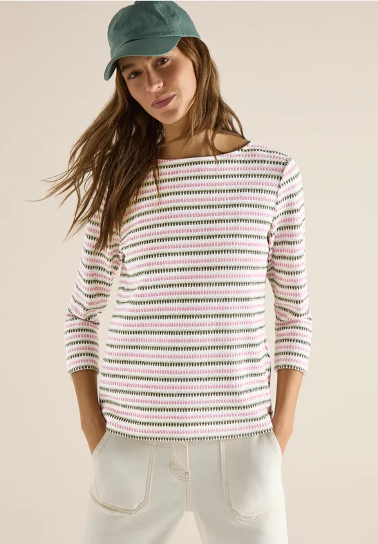 Gestreiftes Struktur-Strickshirt