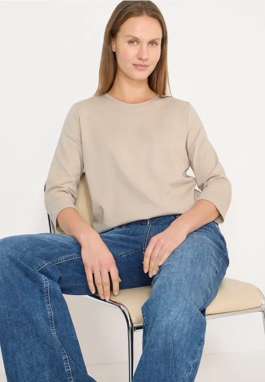 Beiges Essential T-Shirt mit 3/4-Ärmeln