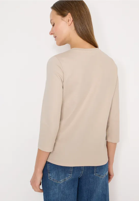 Beiges Essential T-Shirt mit 3/4-Ärmeln