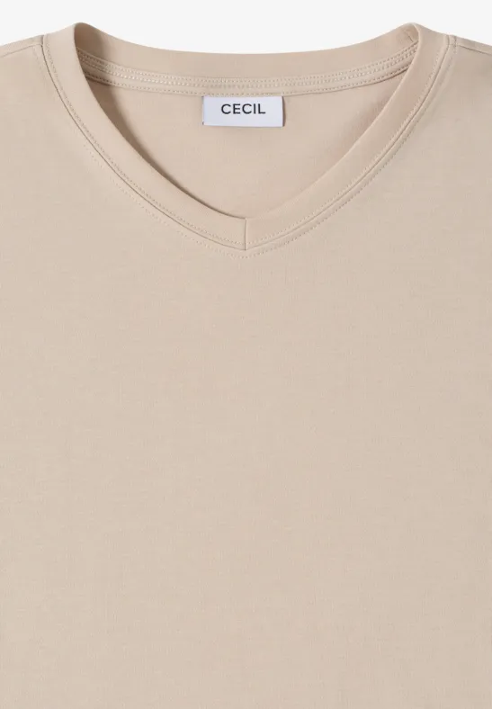 Beiges Essential T-Shirt mit 3/4-Ärmeln