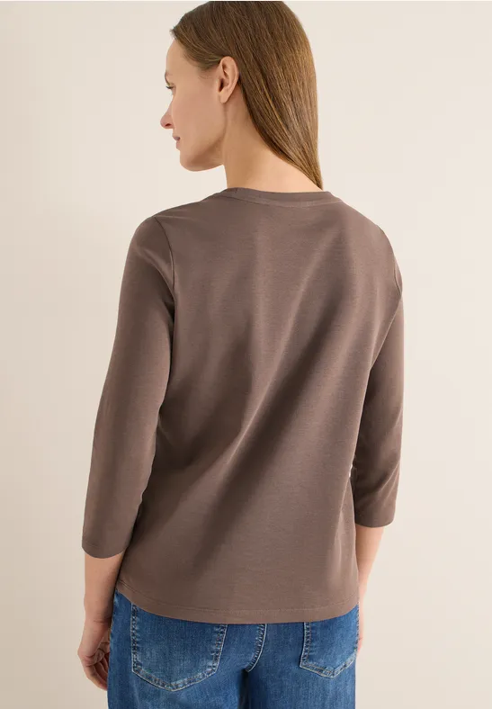 Beiges Essential T-Shirt mit 3/4-Ärmeln
