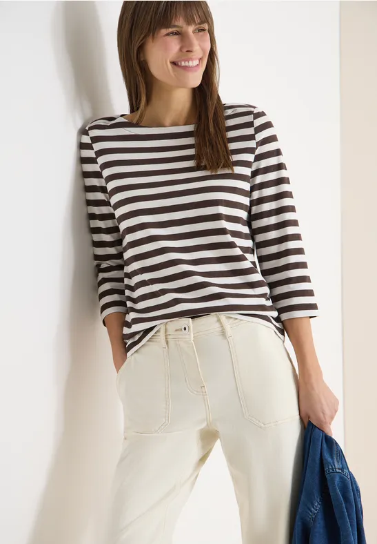 Gestreiftes Basic Shirt mit 3/4-Ärmeln