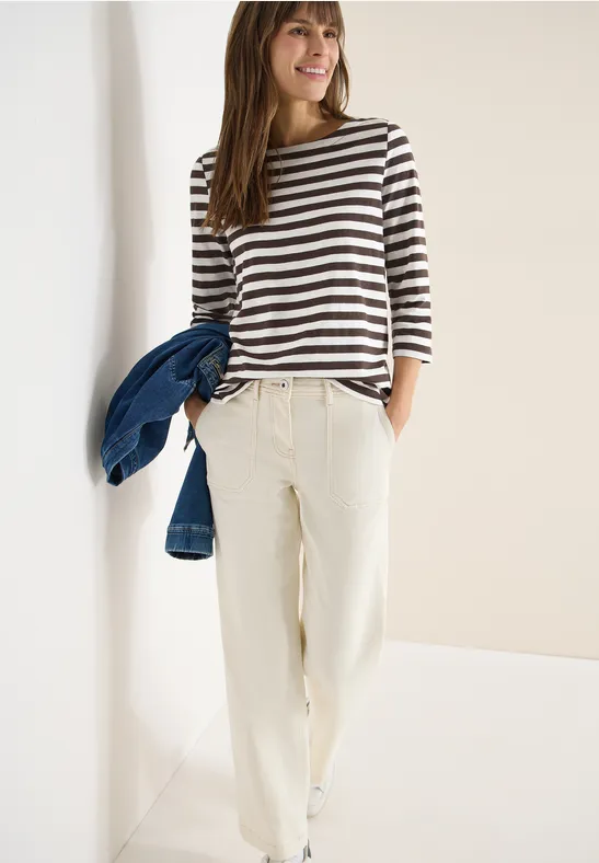 Gestreiftes Basic Shirt mit 3/4-Ärmeln