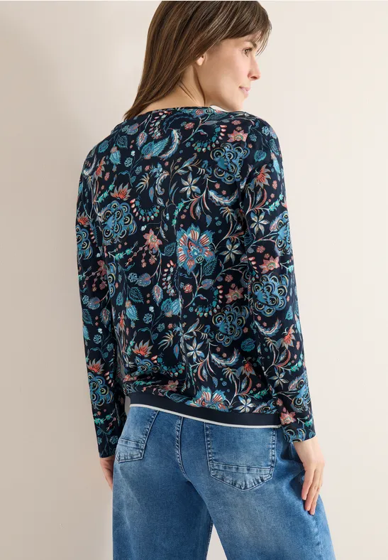 Langarmshirt mit Blumenmuster und Baumwollmischung