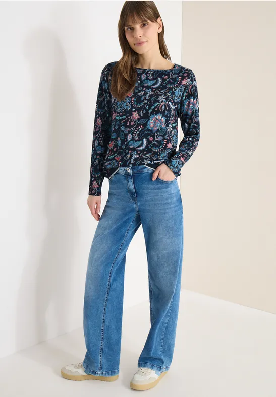 Langarmshirt mit Blumenmuster und Baumwollmischung
