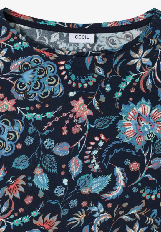 Langarmshirt mit Blumenmuster und Baumwollmischung