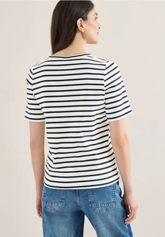 Gestreiftes Baumwoll-T-Shirt mit Rundhalsausschnitt